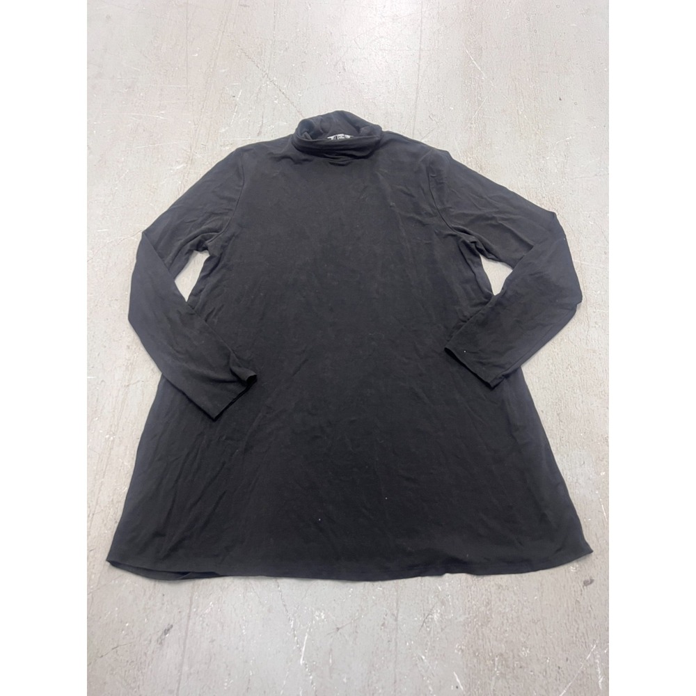 Eileen Fisher Tunic Top‎ Womens Medium Black Turtleneck Long Sleeve Minimalist